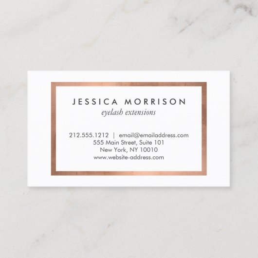 Glam Lashes Script Rose Gold Gerahmt Visitenkarte (Rückseite)