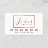 Glam Lashes Script Rose Gold Gerahmte Loyalität Treuekarte (Vorderseite)