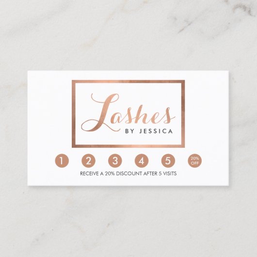 Glam Lashes Script Rose Gold Gerahmte Loyalität Treuekarte (Vorderseite)