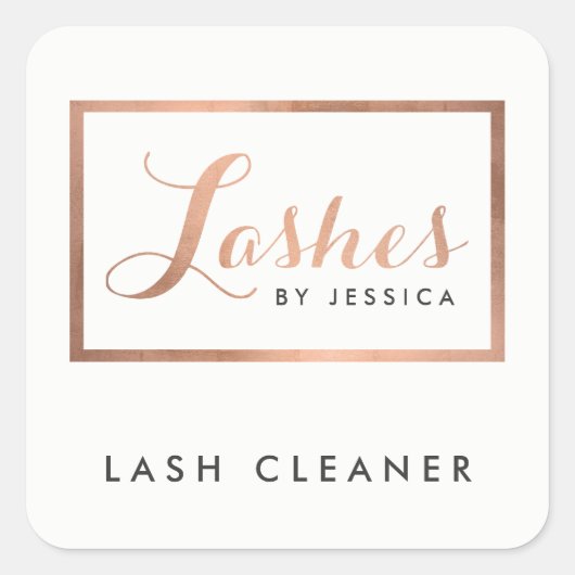 Glam Lashes Script Rose Gold Lash Cleaner Quadratischer Aufkleber (Vorderseite)
