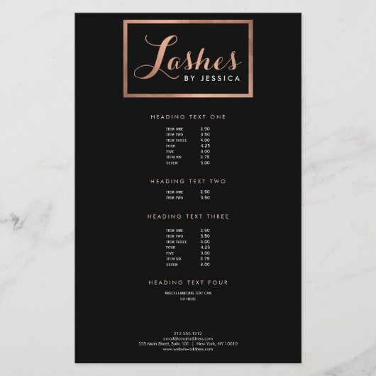 Glam Lashes Script Rose Gold/Schwarz Flyer (Vorne)