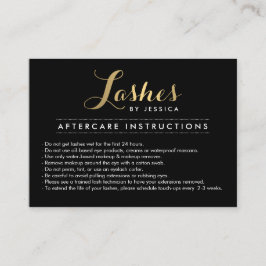 Glam Lashes Script Text Gold/Black Aftercare Card Visitenkarte