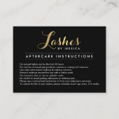 Glam Lashes Script Text Gold/Black Aftercare Card Visitenkarte (Vorderseite)
