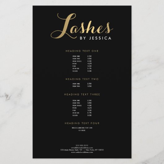 Glam Lashes Script Text Gold/Schwarz Flyer (Vorne)