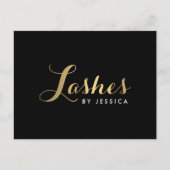 Glam Lashes Script Text Gold/Schwarz Postcard Postkarte (Vorderseite)