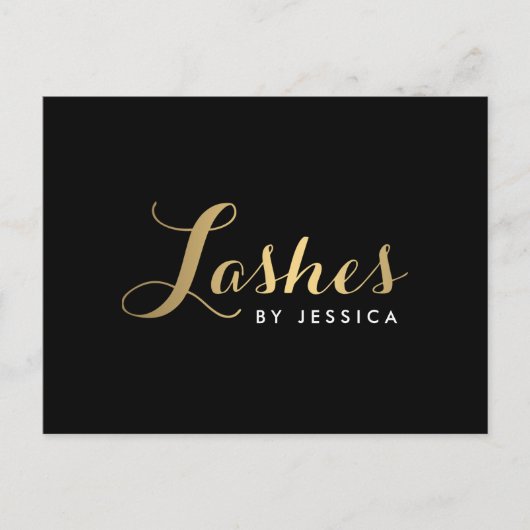 Glam Lashes Script Text Gold/Schwarz Postcard Postkarte (Vorderseite)