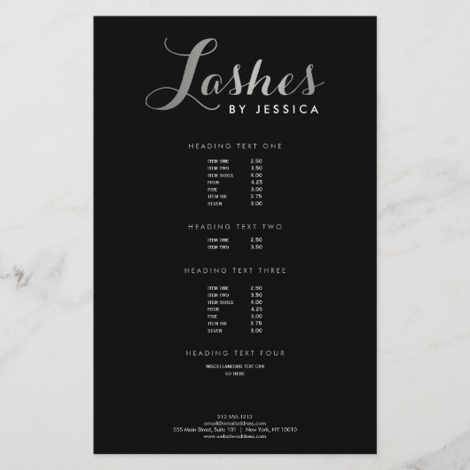 Glam Lashes Script Text Silver/Black Flyer (Vorne)