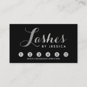 Glam Lashes Script Text Silver/Black Loyalty Card Treuekarte (Vorderseite)