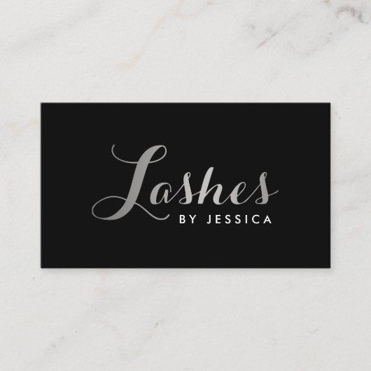 Glam Lashes Skripttext Silver/Black Business Card Visitenkarte (Vorderseite)