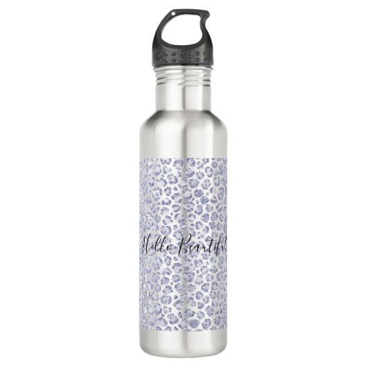 Glam Lavender Lilac Lila Leopard Print Glitzer Edelstahlflasche (Vorderseite)