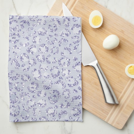 Glam Lavender Lilac Lila Leopard Print Glitzer Geschirrtuch (Viertel Falte)