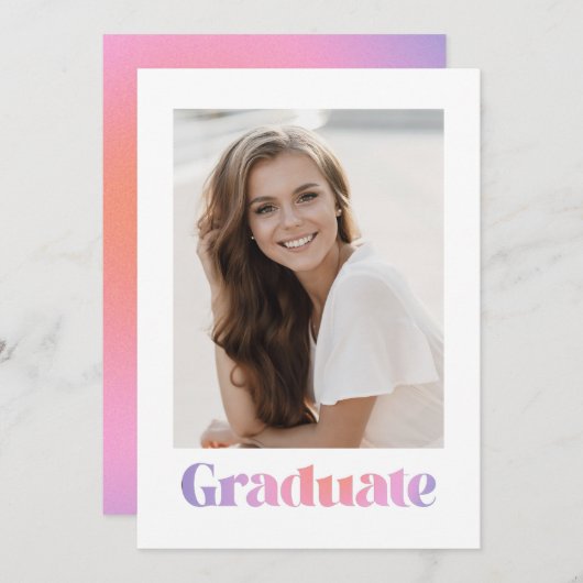 Glam Lavender Pink Gradient Foto Graduation Party Einladung (Vorne/Hinten)