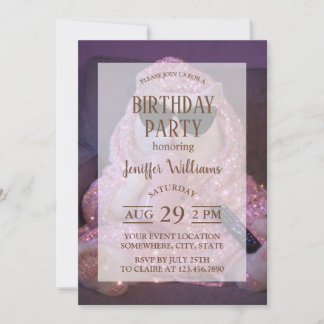    Glam Lazy Cat in Sunglasses with Sparkly Drink  Einladung