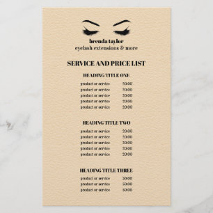 Glam LEDER BEIGE WIMPERN SALON SERVICE LISTE Flyer
