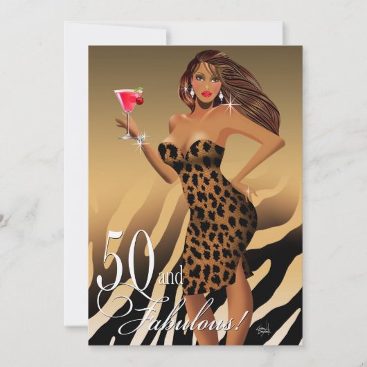 Glam Leopard Bombshell 50. Geburtstag| Brät Einladung (Vorderseite)