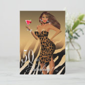 Glam Leopard Bombshell 50. Geburtstag| Brät Einladung (Stehend Vorderseite)