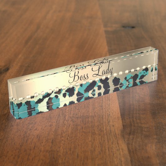 Glam Leopard Boss Lady Namensplakette (Seite)