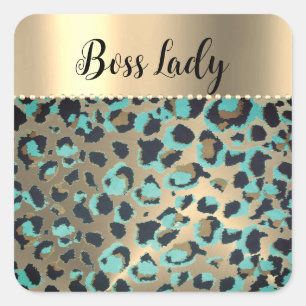 "Glam Leopard Boss Lady Quadratischer Aufkleber