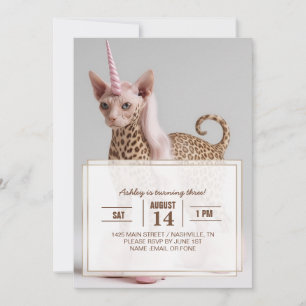 Glam Leopard Einhorn Katze in rosa Fellabsätzen Einladung