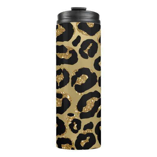 *~* Glam LEOPARD GOLD Glitzer Thermal Tumbler Thermosbecher (Vorderseite)