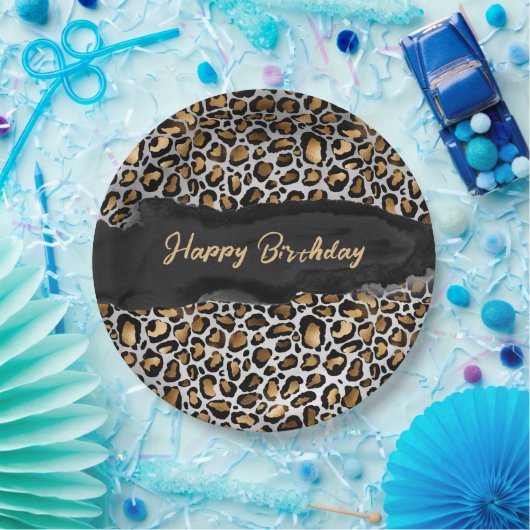 Glam Leopard Happy Birthday Pappteller (Party)