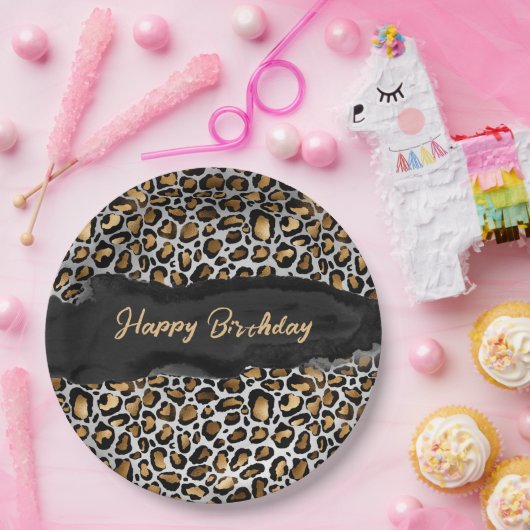 Glam Leopard Happy Birthday Pappteller (Party)