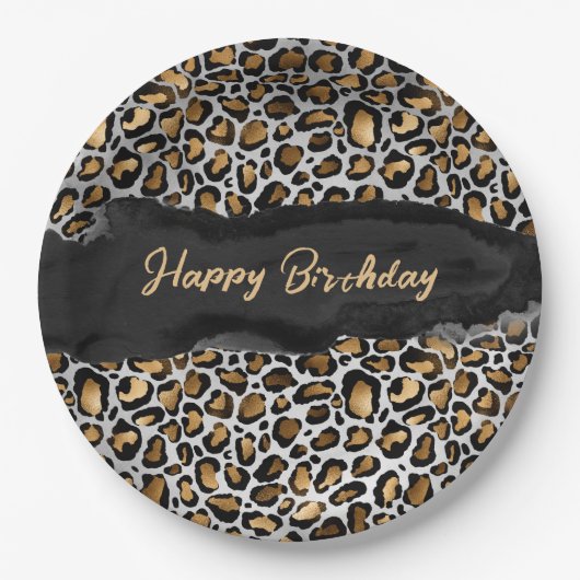 Glam Leopard Happy Birthday Pappteller (Vorderseite)
