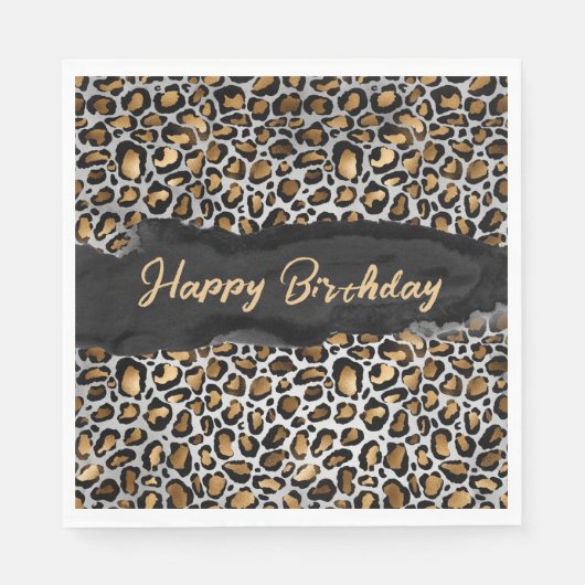 Glam Leopard Happy Birthday Serviette (Vorderseite)