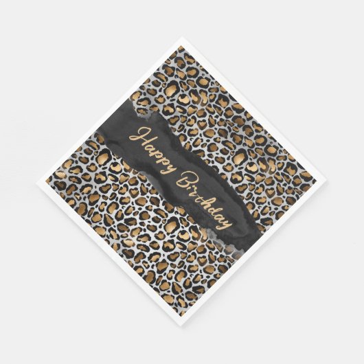 Glam Leopard Happy Birthday Serviette (Ecke)