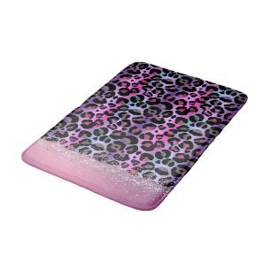 Glam Leopard Pink und Lila Monogramm Badematte