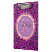 Glam Leopard Pink und Lila Monogramm Klemmbrett (Links)