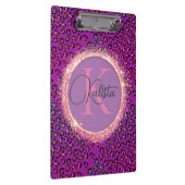 Glam Leopard Pink und Lila Monogramm Klemmbrett (Rechts)