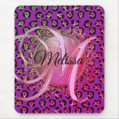 Glam Leopard Pink und Lila Monogramm Mousepad (Vorne)