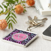 Glam Leopard Pink und Lila Monogramm Schlüsselanhänger (Seite)