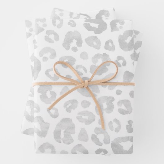 Glam Leopard Print Chic Trendy White Silver  Geschenkpapier Set (Beispiel)