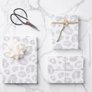 Glam Leopard Print Chic Trendy White Silver  Geschenkpapier Set