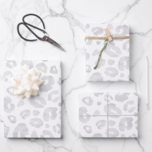 Glam Leopard Print Chic Trendy White Silver Geschenkpapier Set (Vorderseite)
