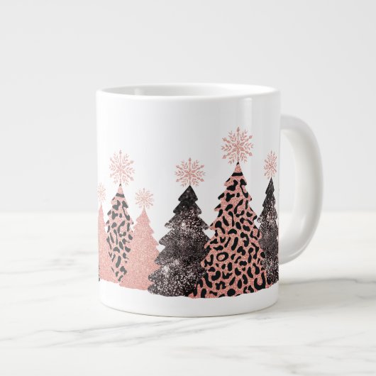 Glam Leopard Print Christmas Trees Jumbo-Tasse (Vorderseite Rechts)