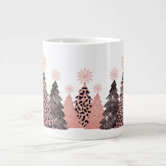 Glam Leopard Print Christmas Trees Jumbo-Tasse (Vorderseite)