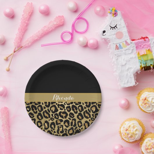 Glam Leopard Print Glitzer Elegant Stilvoll Pappteller (Party)