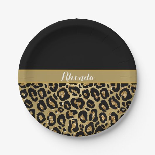 Glam Leopard Print Glitzer Elegant Stilvoll Pappteller (Vorderseite)