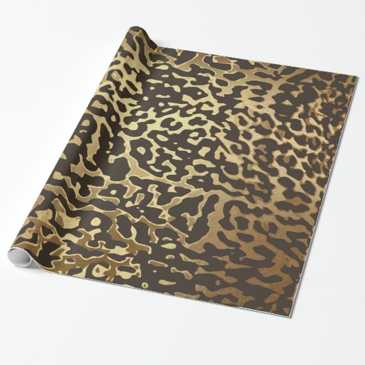 Glam Leopard Skin Golden Shiny Wrapping Paper Geschenkpapier (Ungerollt)