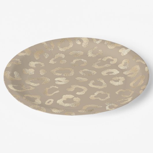 Glam Leopard Spot Pattern Safari Gold ID1154 Pappteller (Schrägansicht)