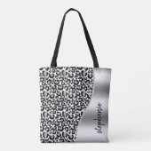 Glam Leopard Spots Black Silver Metallic Name Tasche (Rückseite)