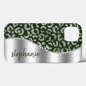 Glam Leopard Spots Metallischer Silbergrüner Name Case-Mate iPhone Hülle (Rückseite (Horizontal))