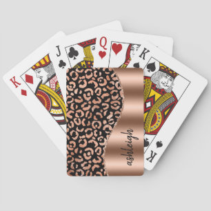 Glam Leopard Spots Rose Gold Black Metallic Name Spielkarten