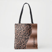 Glam Leopard Spots Rose Gold Black Metallic Name Tasche (Vorderseite)