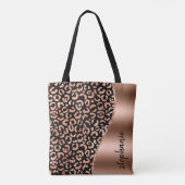 Glam Leopard Spots Rose Gold Black Metallic Name Tasche (Rückseite)