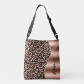 Glam Leopard Spots Rose Gold Black Metallic Name Tragetaschen Mit Langen Trägern (Rückseite)