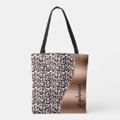 Glam Leopard Spots Rose Gold Metallic Name Tasche (Rückseite)